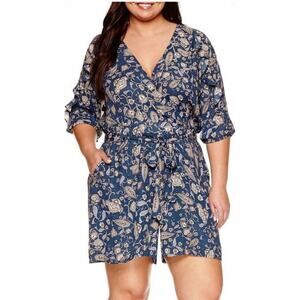 2/$30 Boutique + Half Sleeve Wrap Romper Paisley Floral Printed Women's Plus 2x